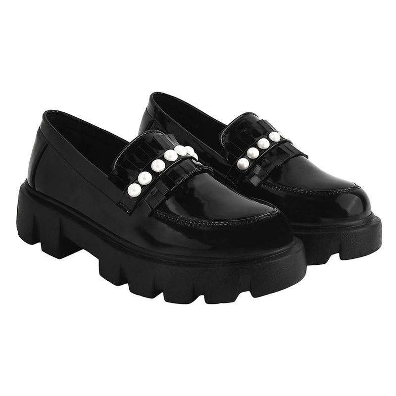 Shoetopia Upper Beads Detailed Black Loafers for Women (EURO 41)