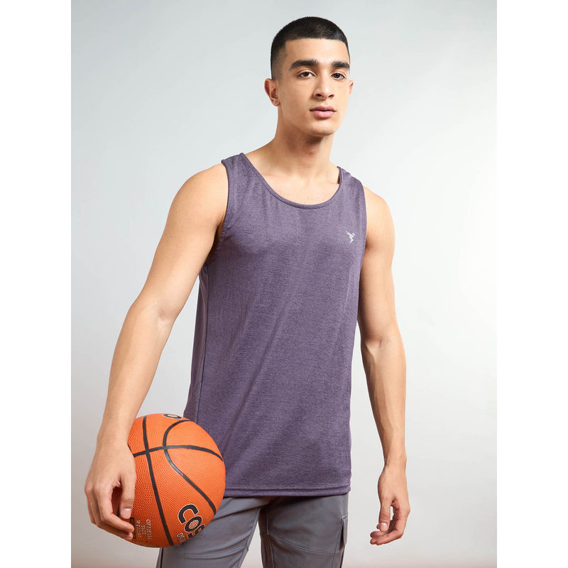Technosport Men Melange Slim Fit Round Neck Sports Tank Top with Double Cool (S)