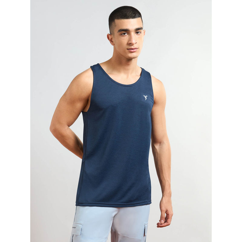 Technosport Men Melange Slim Fit Round Neck Sports Tank Top with Double Cool (S)