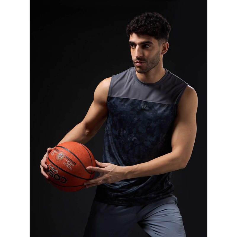 Technosport Men Printed Slim Fit Round Neck Sports Tank Top with Techno cool+ (2XL)