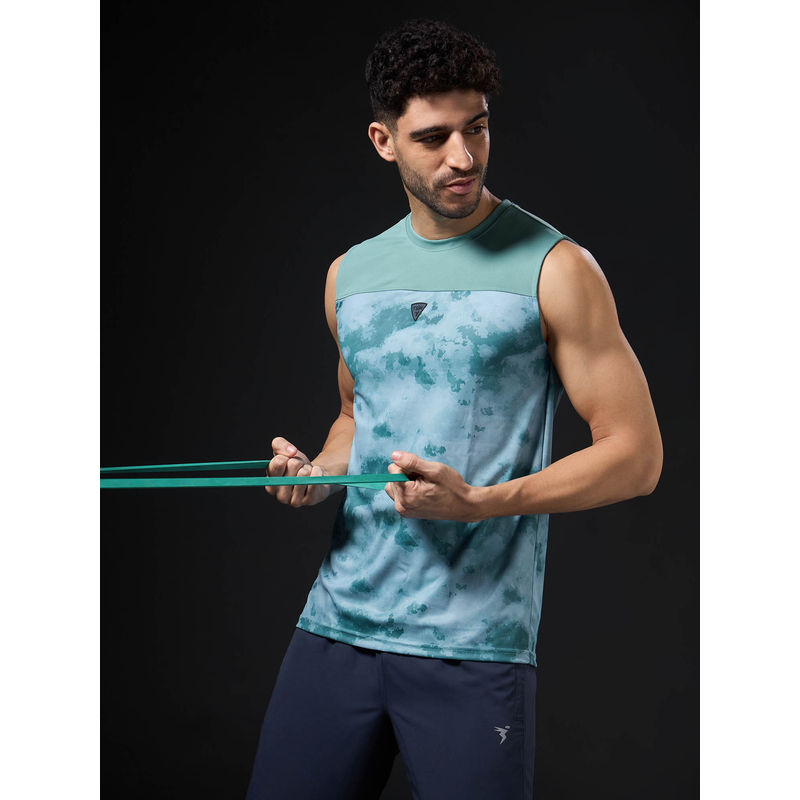 Technosport Men Printed Slim Fit Round Neck Sports Tank Top with Techno cool+ (L)