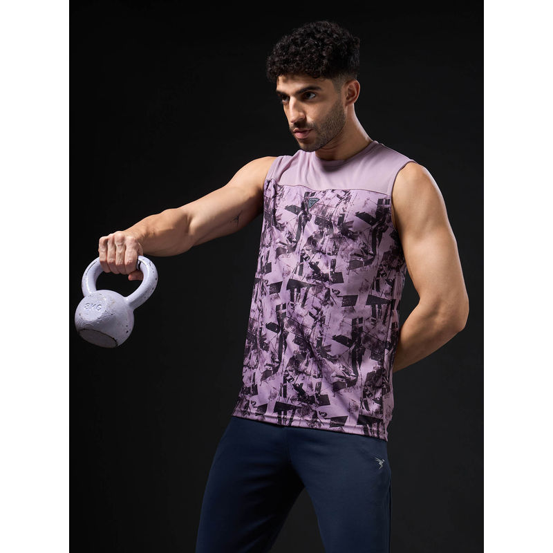 Technosport Men Printed Slim Fit Round Neck Sports Tank Top with Techno cool+ (S)