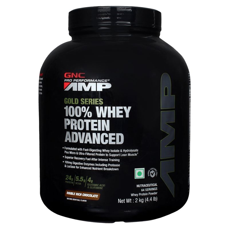 GNC AMP Gold 100% Whey Protein Advanced Double Rich Chocolate Powder 4.4Lbs