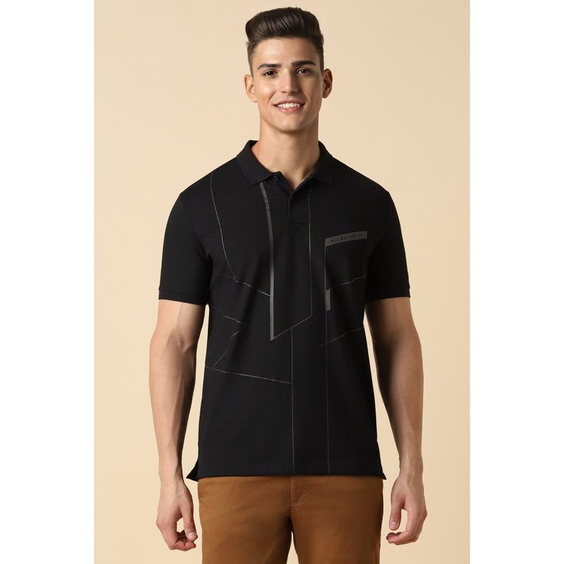 Allen Solly Men Black Print Polo Neck Printed Polo T-Shirt s (M)
