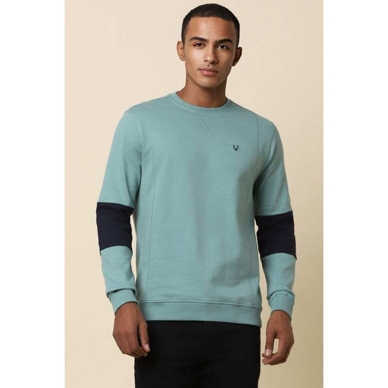 Allen Solly Men Green Crew Neck Full Sleeves Casual Sweatshirt (M)