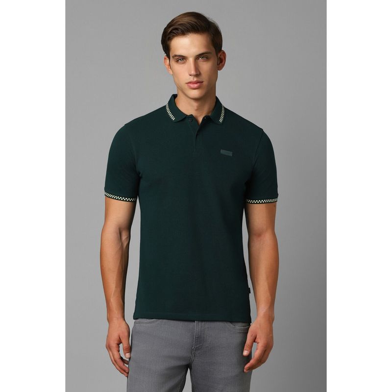 Louis Philippe Men Green Solid Polo T-Shirt (L)
