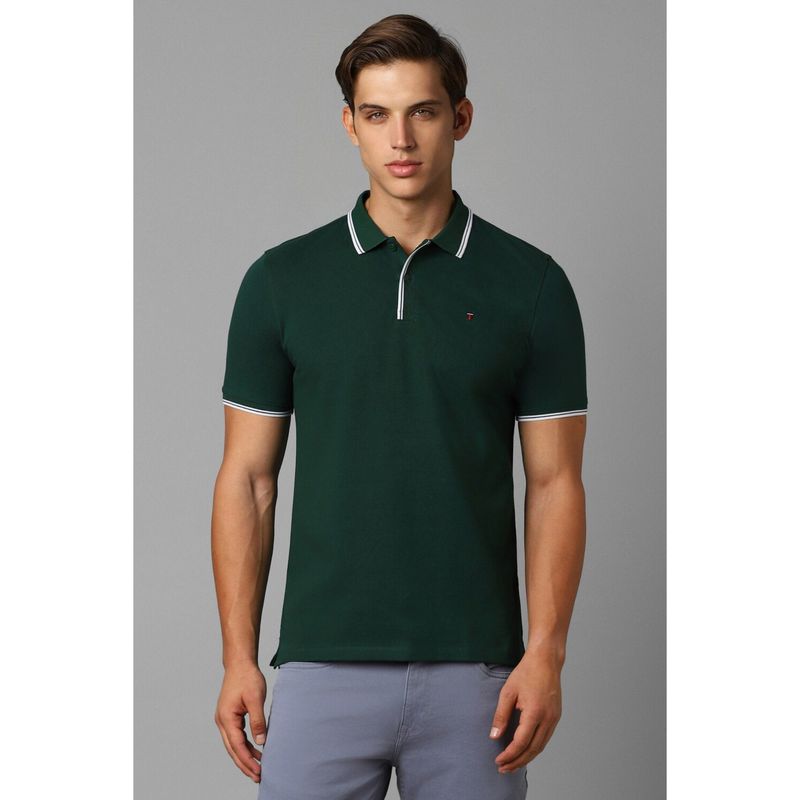 Louis Philippe Men Green Solid Polo T-Shirt (L)