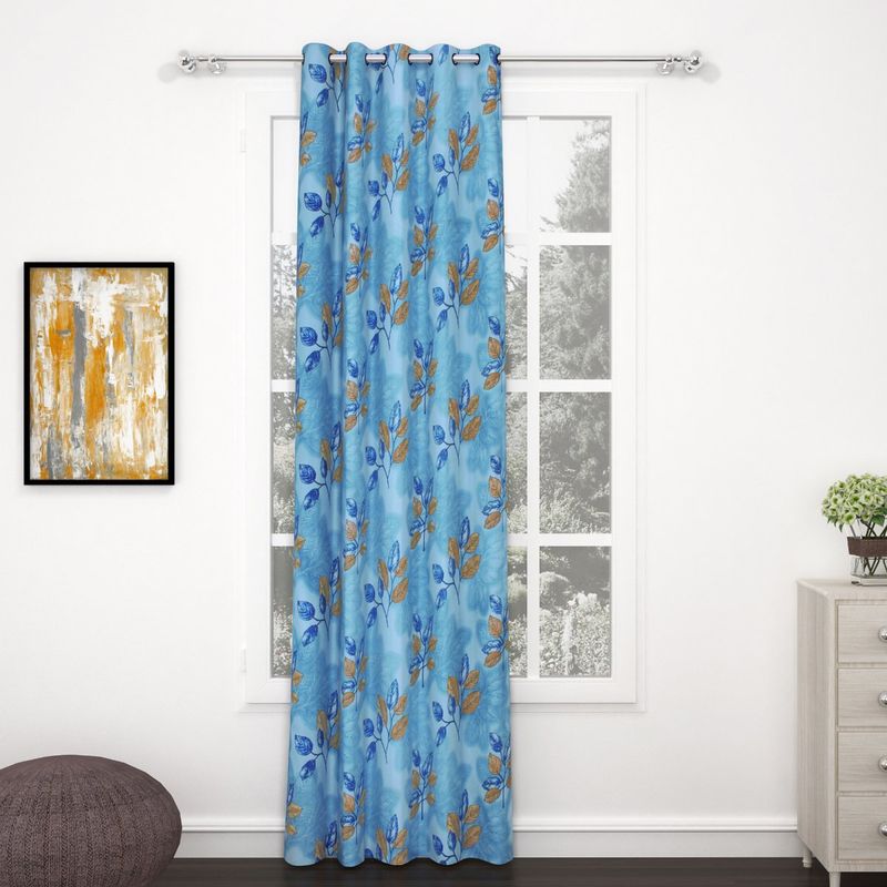 Story@Home Bedspun Raga Blue Leaf Door Curtain (7 Feet)
