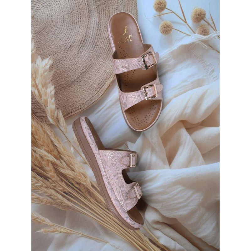 Jove Women Light Pink Animal Print Sandals (UK 4)