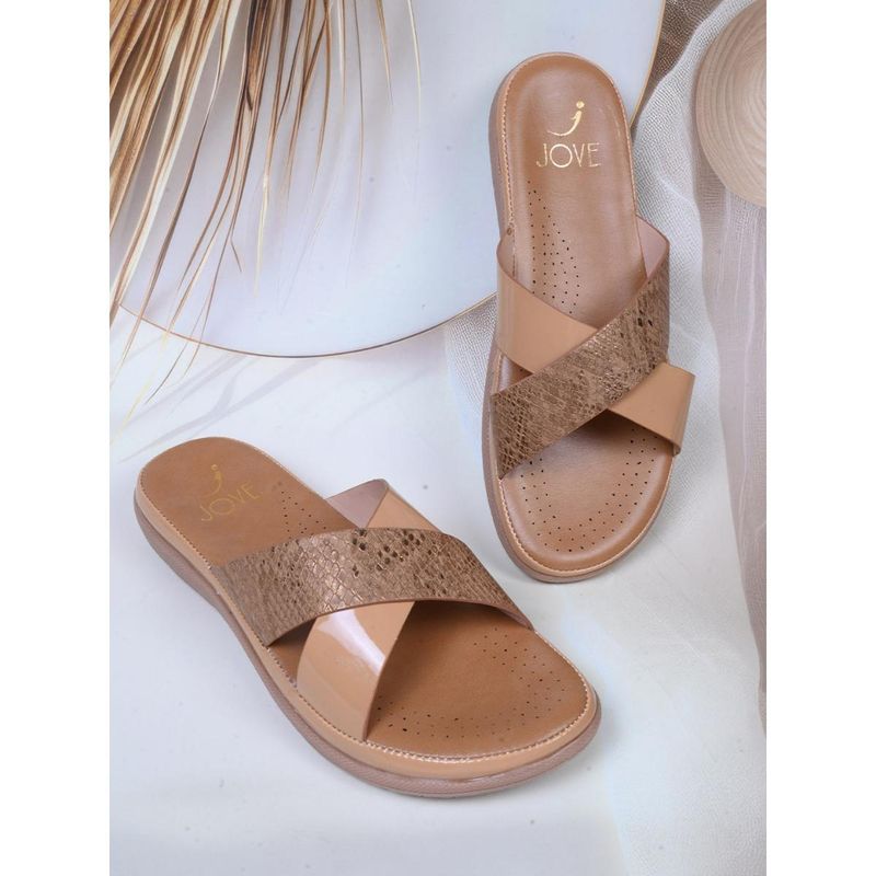 Jove Women Khaki Animal Print Round Toe Sandals (UK 4)