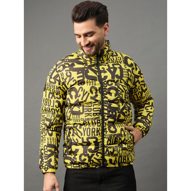 Club York Men Yellow Full Sleeve Printed High Neck Jacket (M)