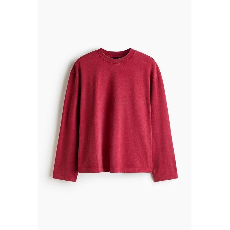 H&M Men Red Relaxed Fit Boxy Long-Sleeved T-Shirt (M)