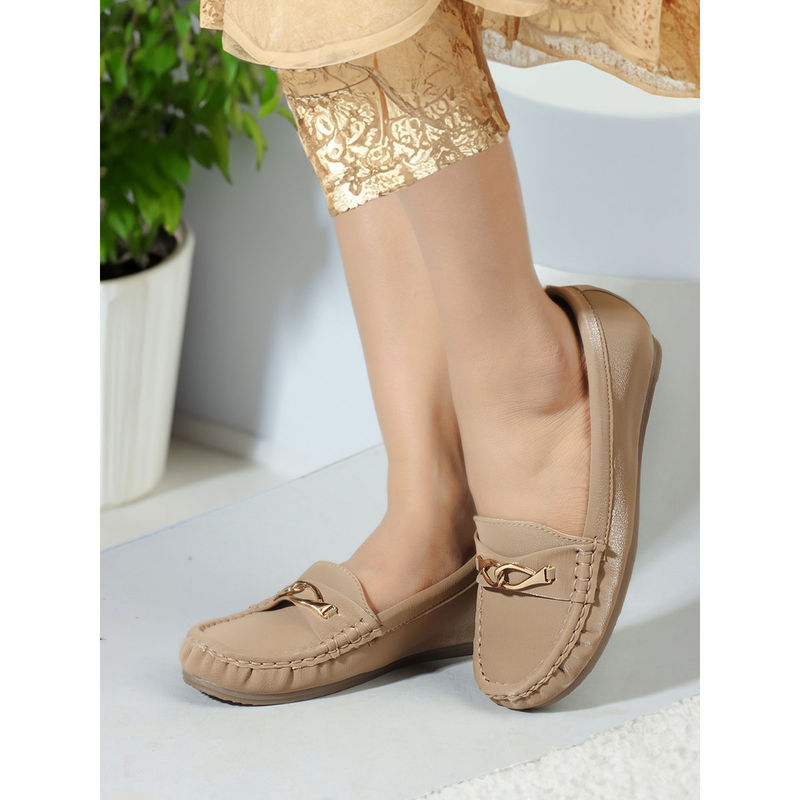 Carlton London Beige Slip-On Solid Women Loafers (EURO 36)