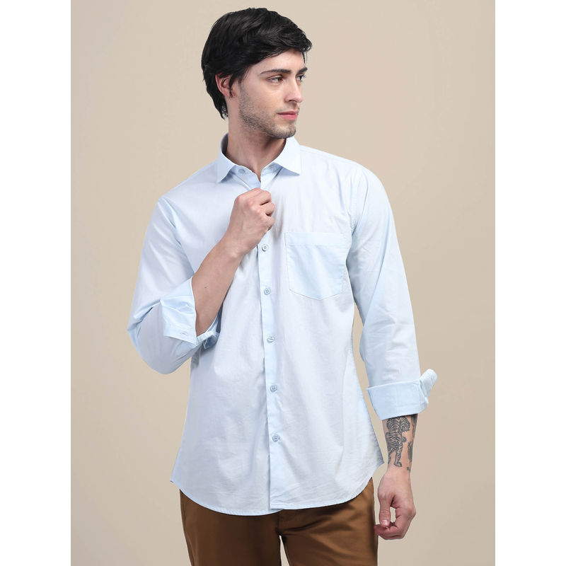 AM SWAN Sky Blue Casual Shirt for Men with Regular Fit and Solid Design (40)