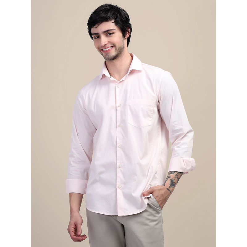 AM SWAN Pink Casual Shirt for Men with Regular Fit and Solid Design (40)