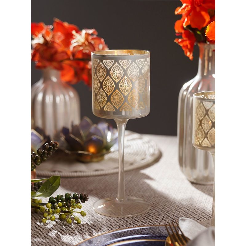 Pure Home + Living Peral Pattern Glass Stem Candle Holder (M)