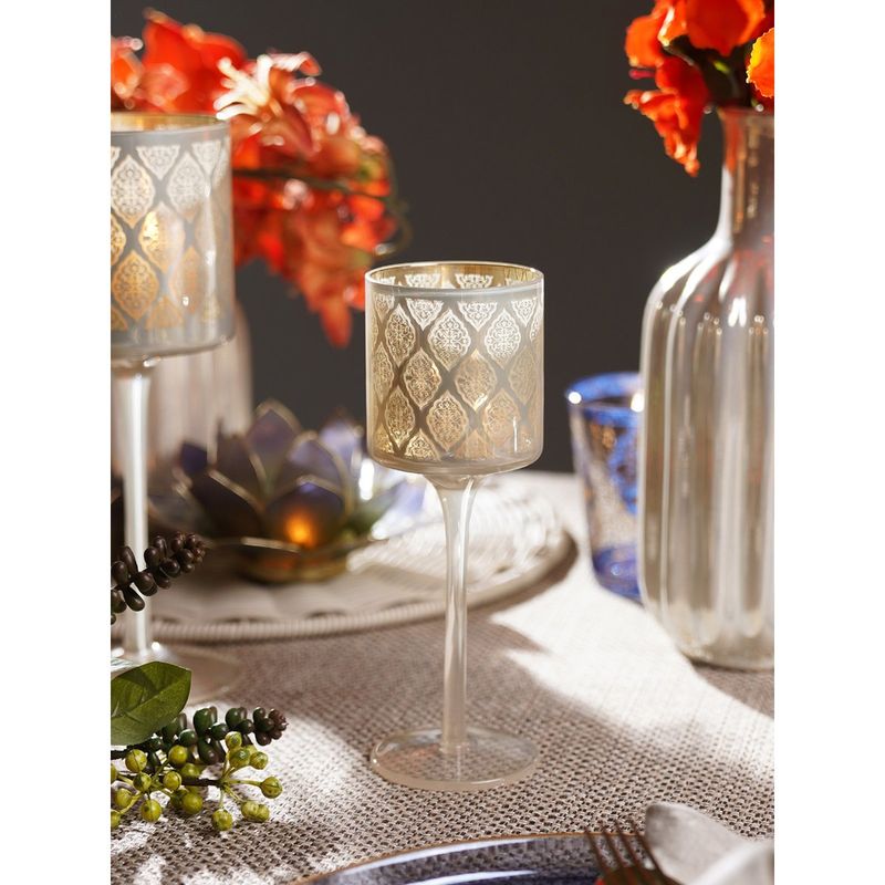 Pure Home + Living Peral Pattern Glass Stem Candle Holder (S)