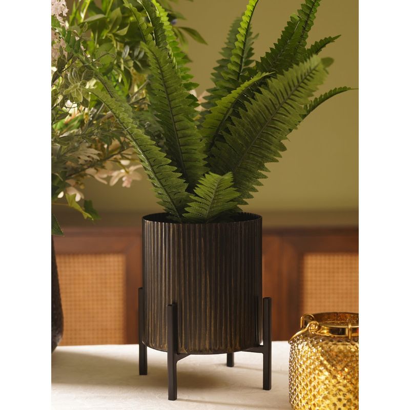 Pure Home + Living Brown Metal Textured Flower Pot with Stand (S)
