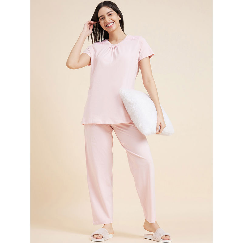 Sweet Dreams Women Pink Printed Half Sleeves T-shirt and Pyjama (S)