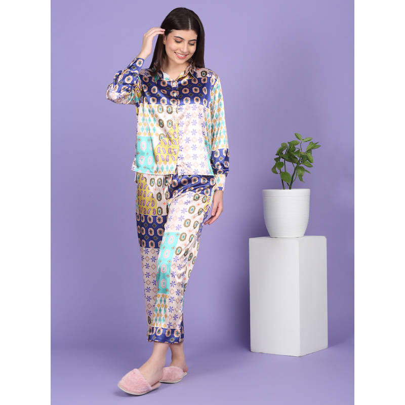 Sweet Dreams Women Multi-Color Printed Shirt and Pyjama (L)
