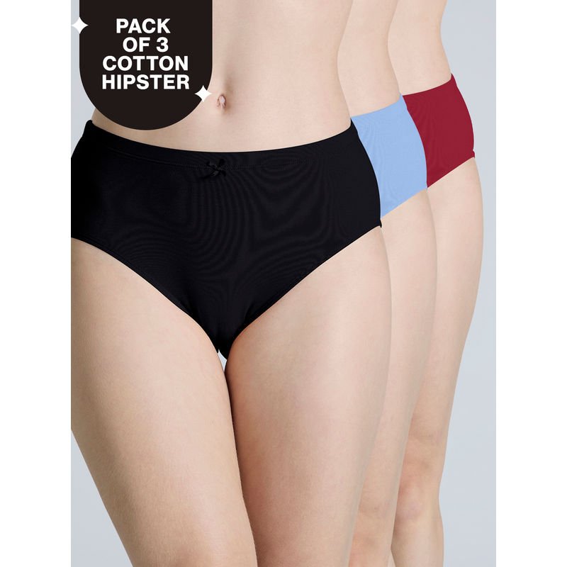 PO3 Mid Rise Cotton Hipster Panty with Outer Elastic-Jet Black,C.Red,Sky Blue-NYP391 (XL)