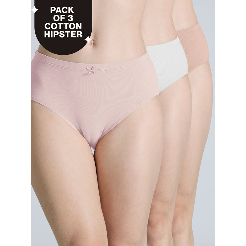 PO3 Mid Rise Cotton Hipster Panty with Outer Elastic-White,Nude,P.Pink-NYP391 (L)