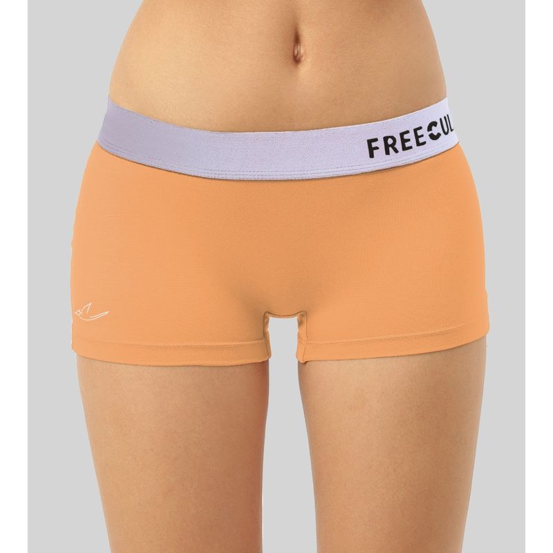 FREECULTR Womens Boy-Shorts Micromodal Silver Fox Waistband Airsoft AntiChaffing - Orange (L)