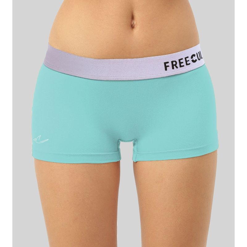 FREECULTR Womens Boy-Shorts Micromodal Silver Fox Waistband Airsoft AntiChaffing - Blue (M)