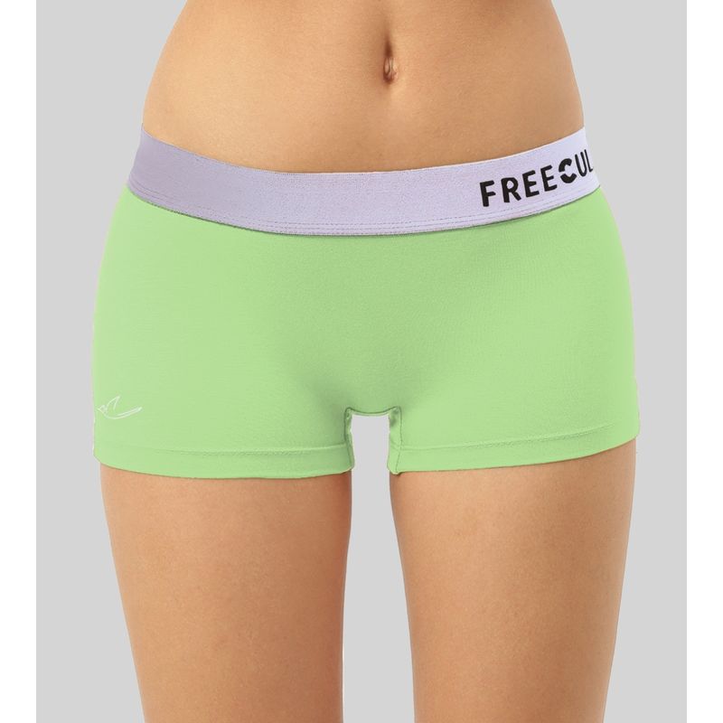 FREECULTR Womens Boy-Shorts Micromodal Silver Fox Waistband Airsoft AntiChaffing - Green (M)
