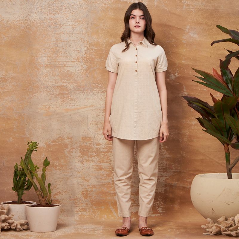 July Nightwear Women Cotton Off White Long Top - Pyjama-JE21 (Set of 2) (S)