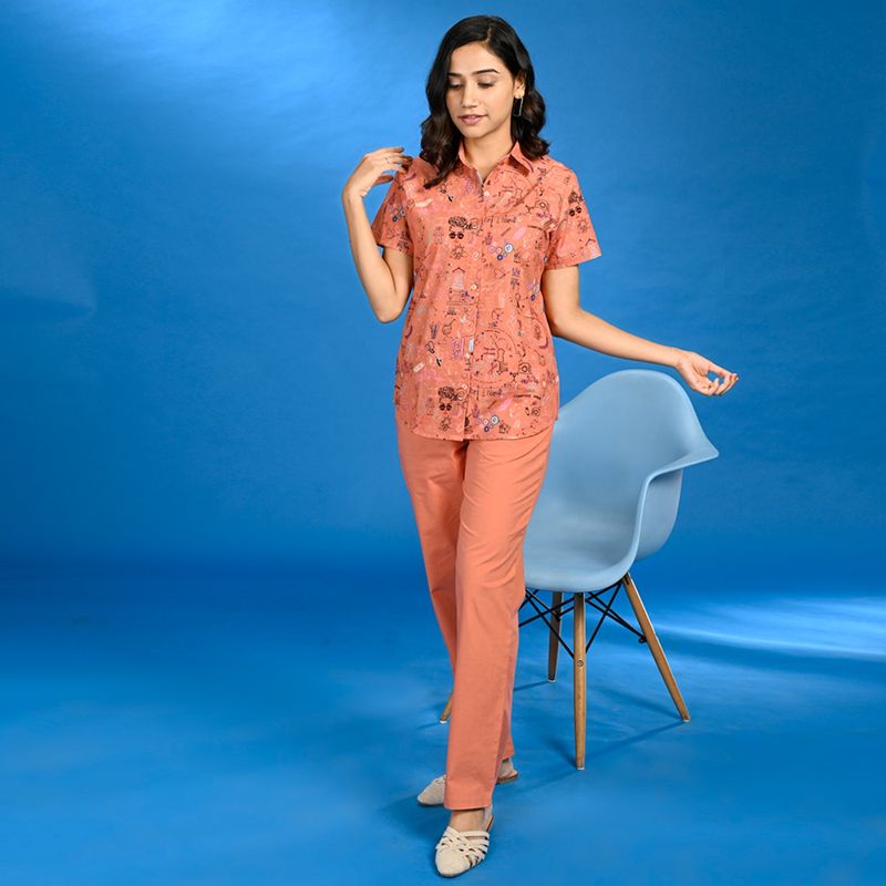 July Nightwear Women Cotton Coral Shirt - Pyjama-JE48 (Set of 2) (S)