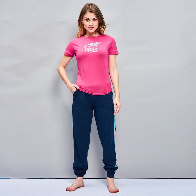July Nightwear Women Knitted Cotton Pink T-Shirt - Pyjama-PC1058 (Set of 2) (M)
