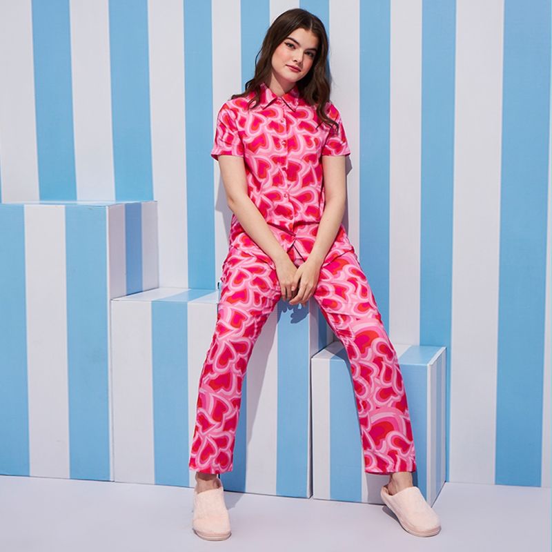 July Nightwear Women Rayon Pink Shirt - Pyjama-WPC518 (Set of 2) (XL)