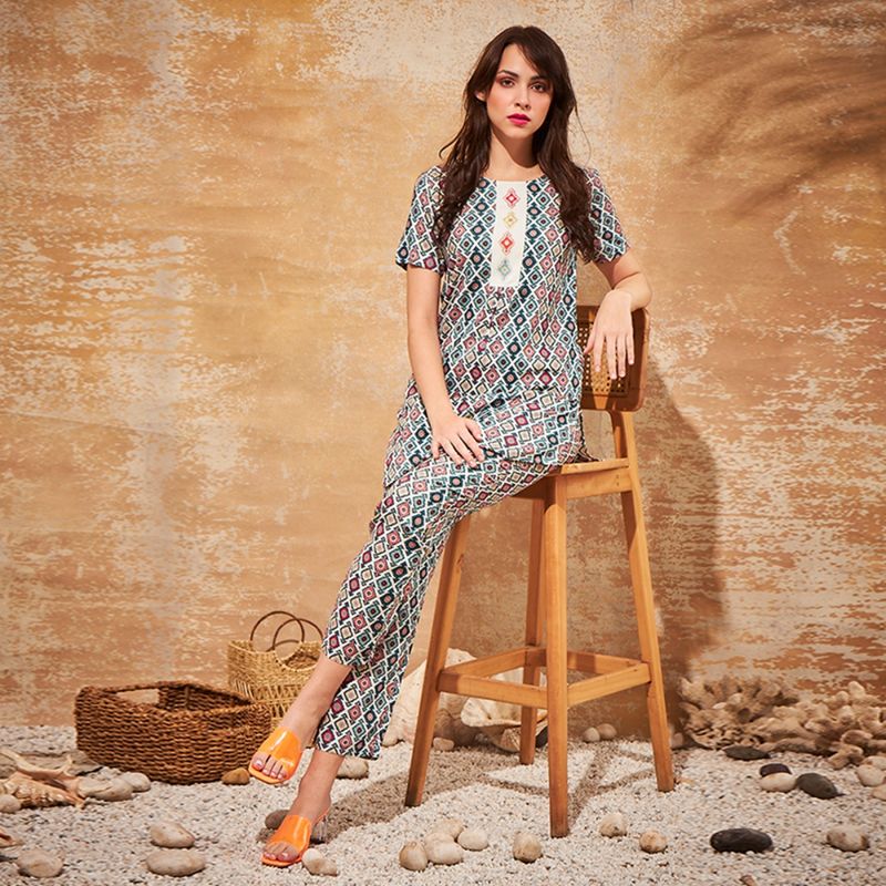 July Nightwear Women Rayon Multi-Color Long Top - Pyjama-WPC528 (Set of 2) (S)