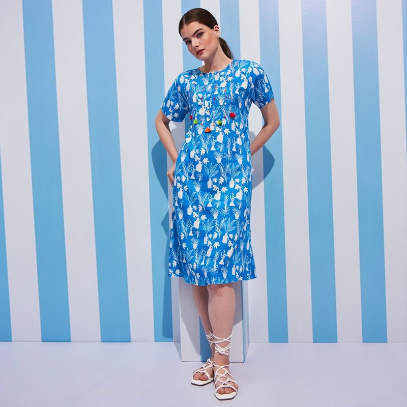 July Nightwear Women Rayon Blue Calf Length Nighty-WPC559 (S)
