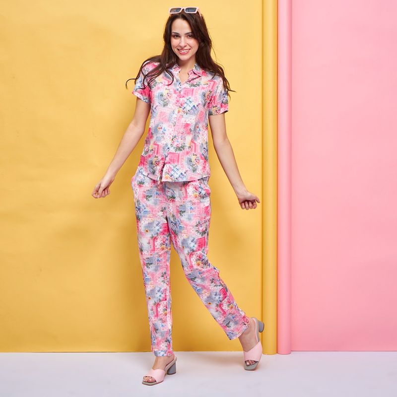 July Nightwear Women Rayon Pink Shirt - Pyjama-WPC577 (Set of 2) (S)