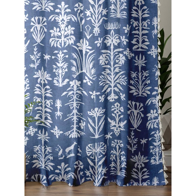 Urban Space 100% Boho Cotton Door Curtain with Tieback & Eyelets Twigs Indigo Blue (7 x 4 feet)