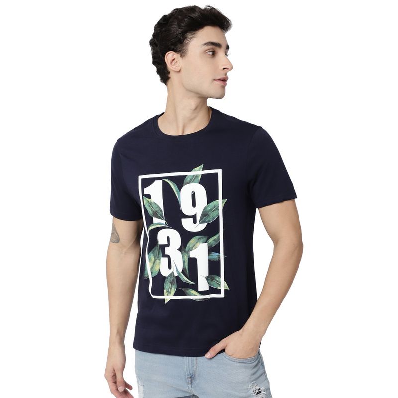 AD By Arvind Men Printed Navy Tshirt (XL)