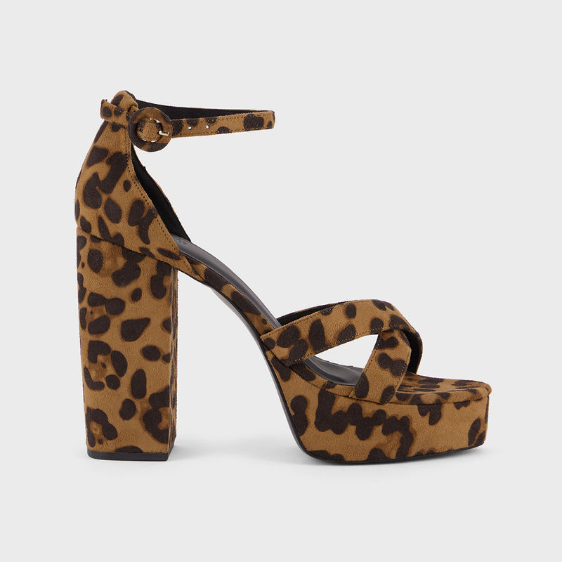 IYKYK by Nykaa Fashion Brown Round Toe Leopard Print Ankle Strap Block Heels (EURO 38)