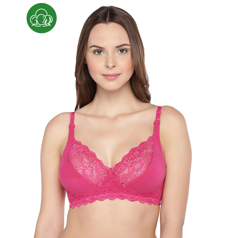 Inner Sense Organic Cotton Antimicrobial Laced non-Padded Bra - Pink (40B)