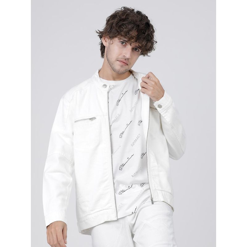 HIGHLANDER Men White Solid Denim Jacket (L)