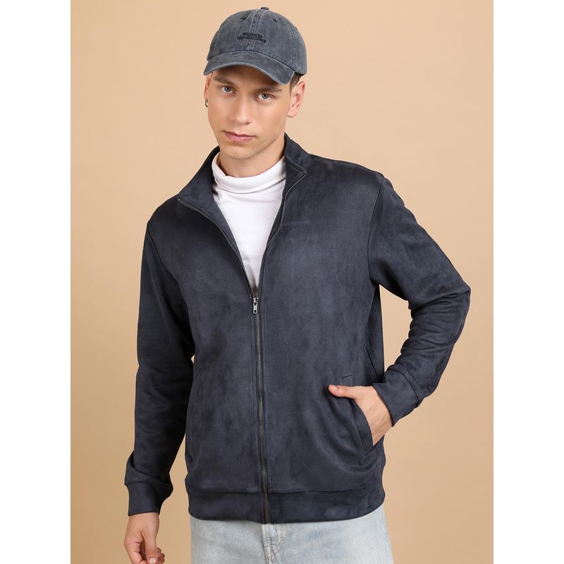 HIGHLANDER Men Navy Blue Solid Bomber Jacket (XL)