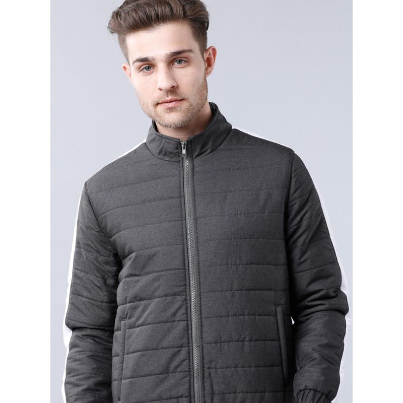 HIGHLANDER Men Charcoal Stripes Puffer Jacket (L)