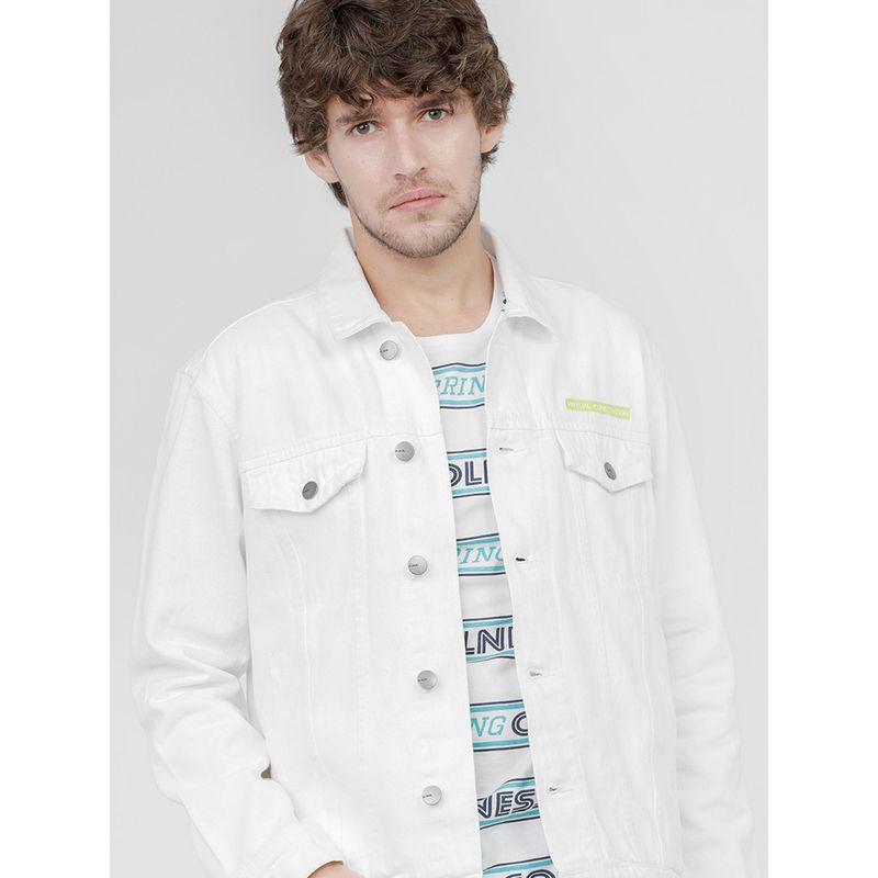 HIGHLANDER Men White Solid Denim Jacket (S)