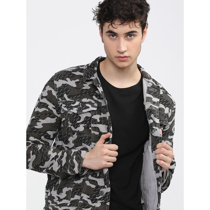 HIGHLANDER Men Olive Camouflage Shacket (L)