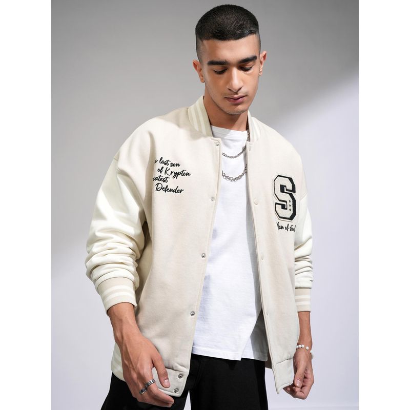 HIGHLANDER Men Off White Printed Bomber Jacket (L)