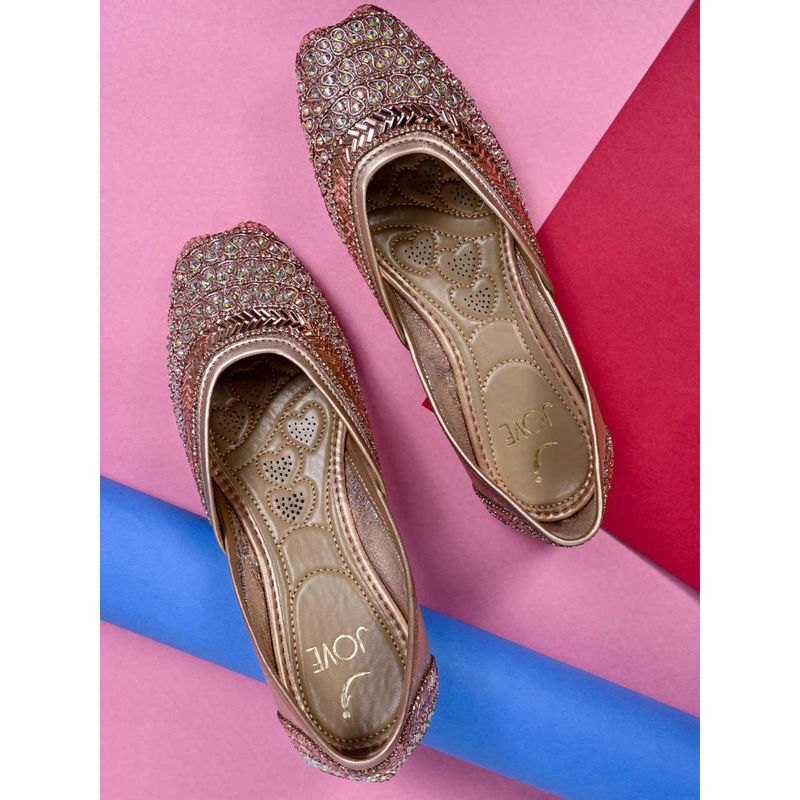Jove Women Rose Gold Embellished Mojaris (EURO 36)