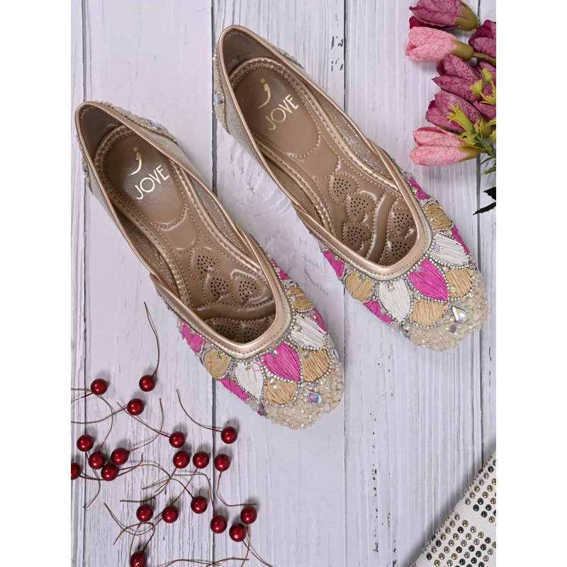 Jove Women Multi-Color Embellished Mojaris (EURO 40)