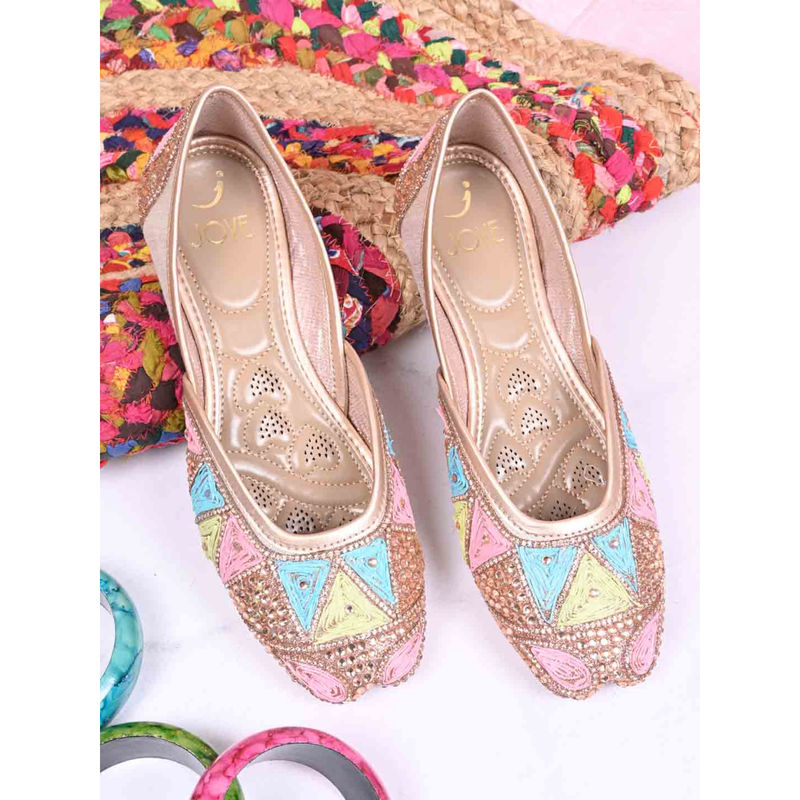 Jove Women Rose Gold Embellished Mojaris (EURO 38)