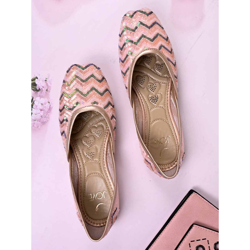 Jove Women Pink Embellished Mojaris (EURO 36)